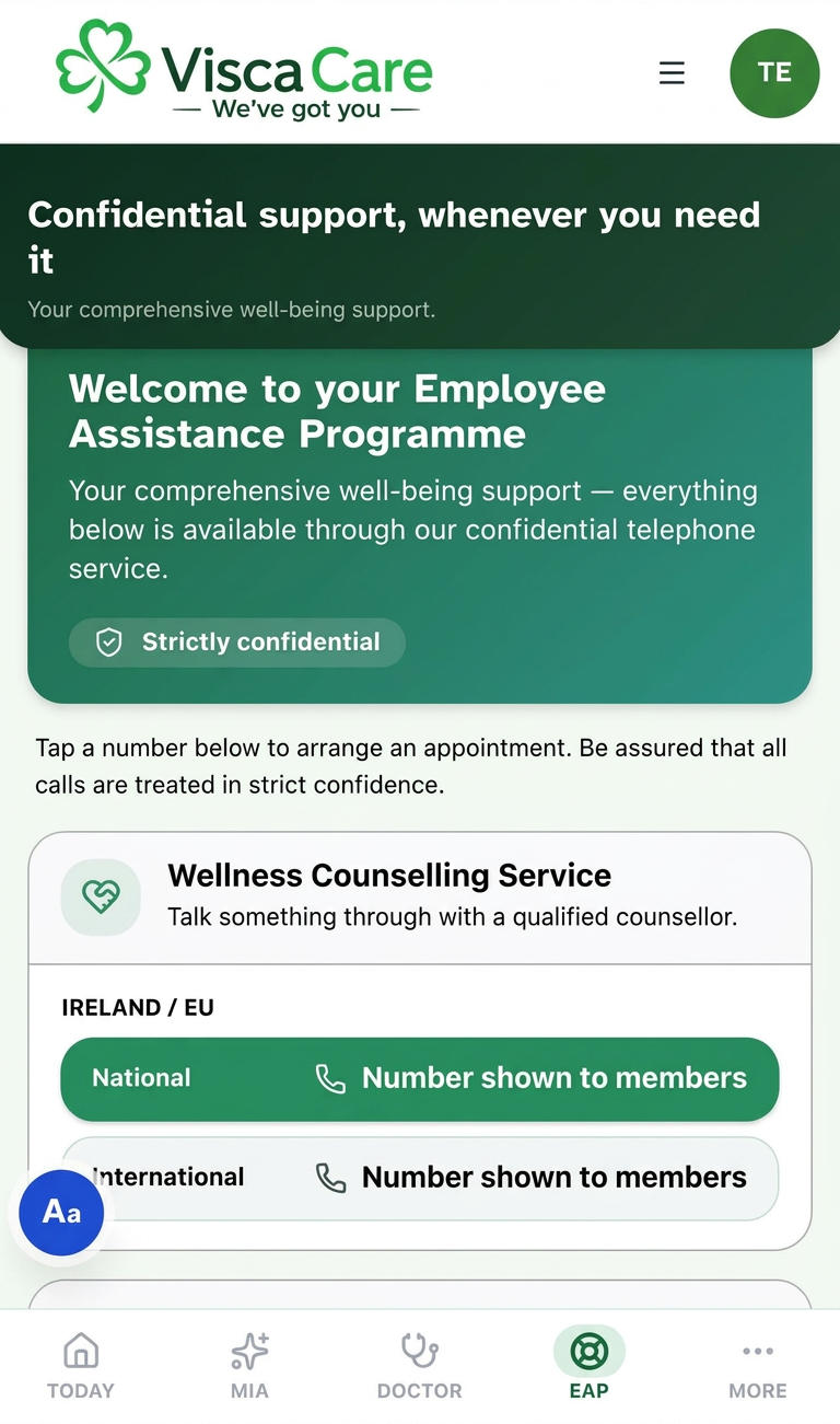 Employee Assistance Programme in the ViscaCare app