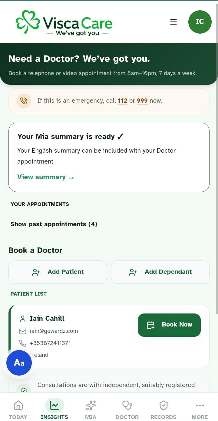 Booking an online Doctor in the ViscaCare app